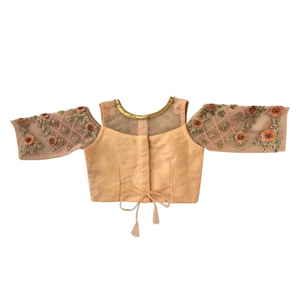 Girls Handmade Beaded Choli Top 45 cm / US 4-5 Peach/Flesh Embroider Mesh Ethnic - Picture 2 of 9